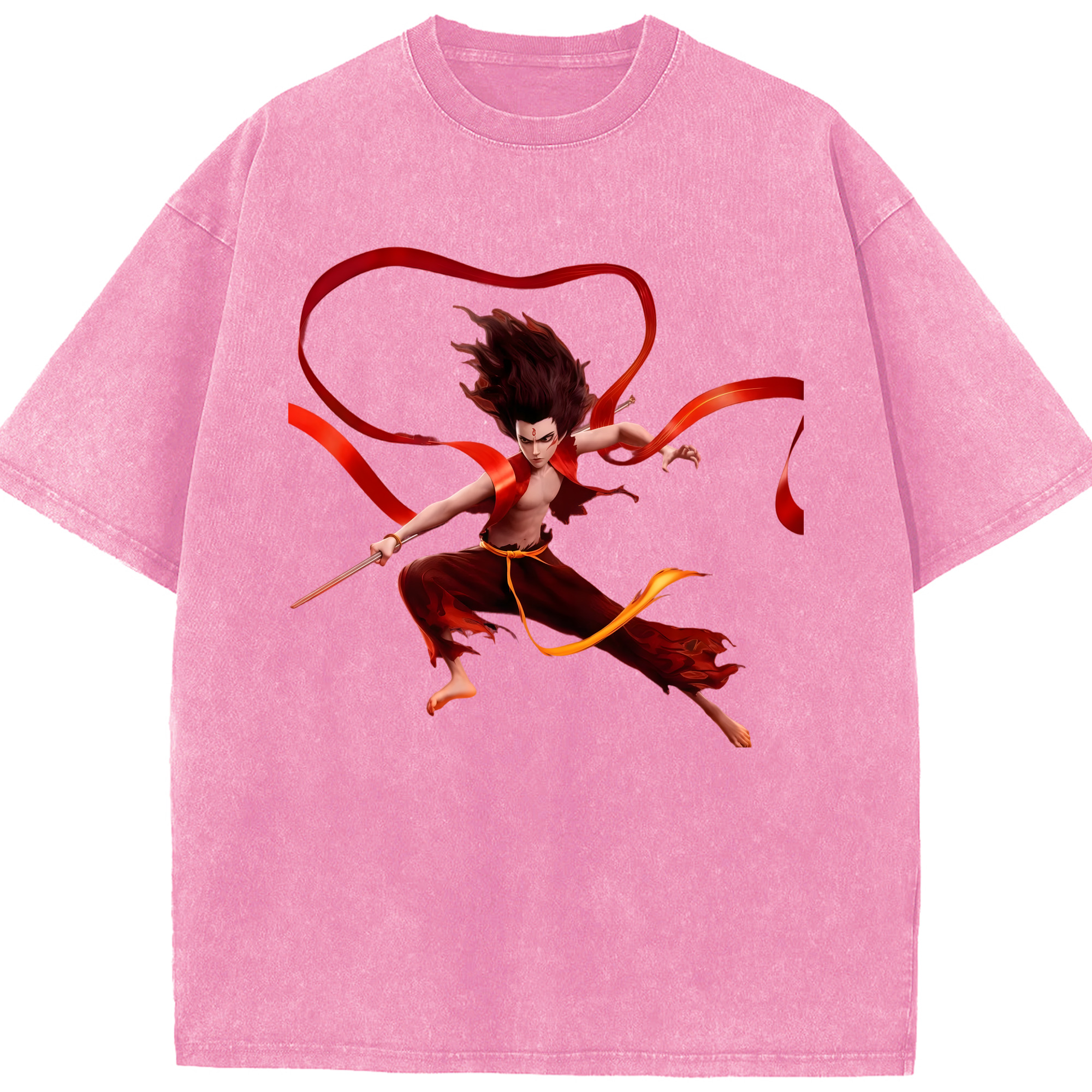 （画像用） Ne Zha 2 ナタ 魔童の大暴れ 綿100% ヴィンテージ風 半袖Tシャツ（フロントプリント）